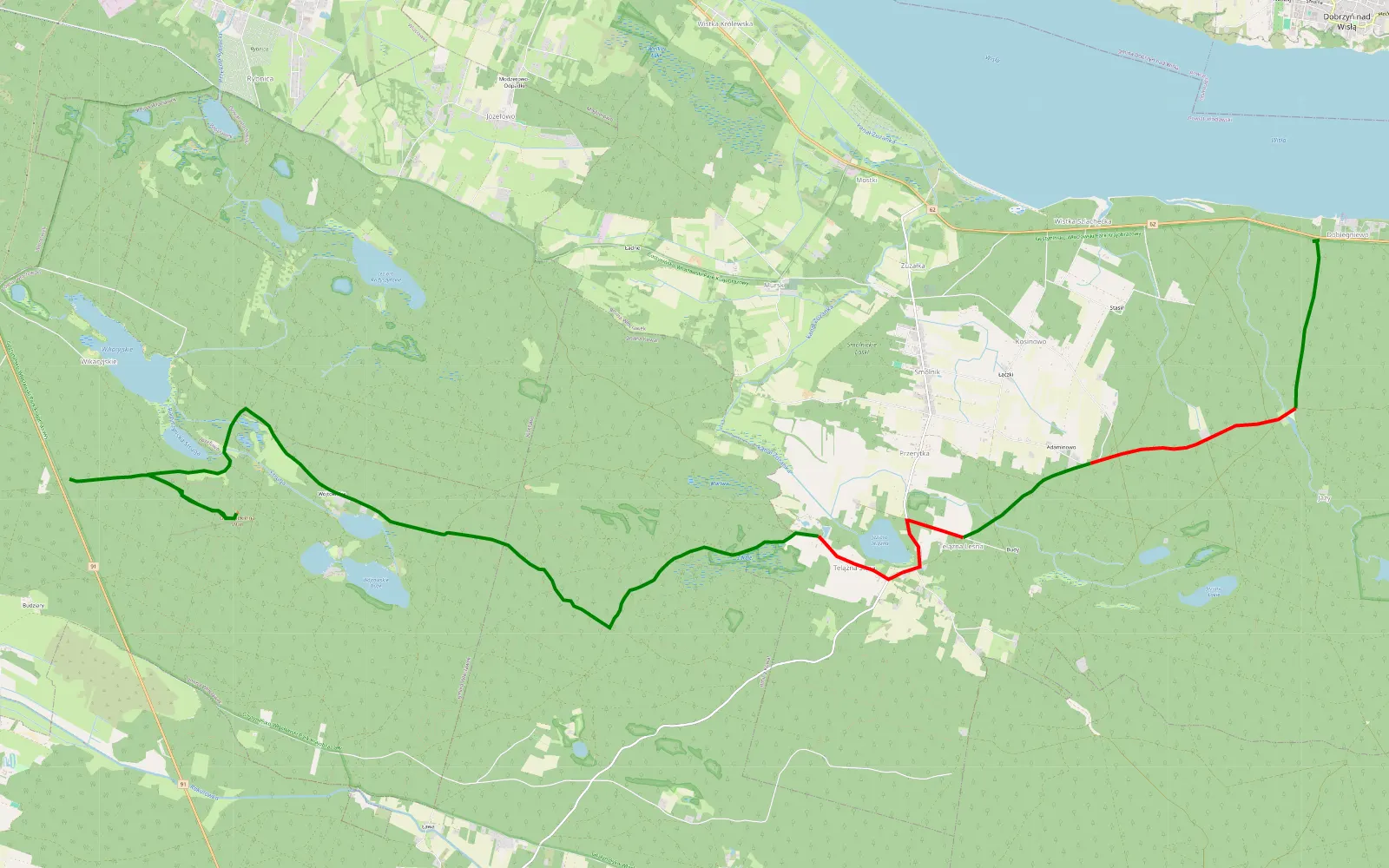 Mapa trasy Dobiegniewo - Warząchewka Królewska - 21.3 km trasy offroad, Powiat Włocławski