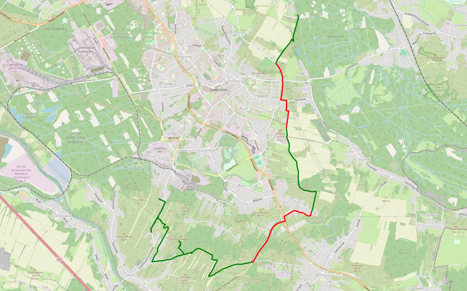 Mapa trasy Łąki i pola Jaworzna - 11.9 km trasy offroad, Jaworzno