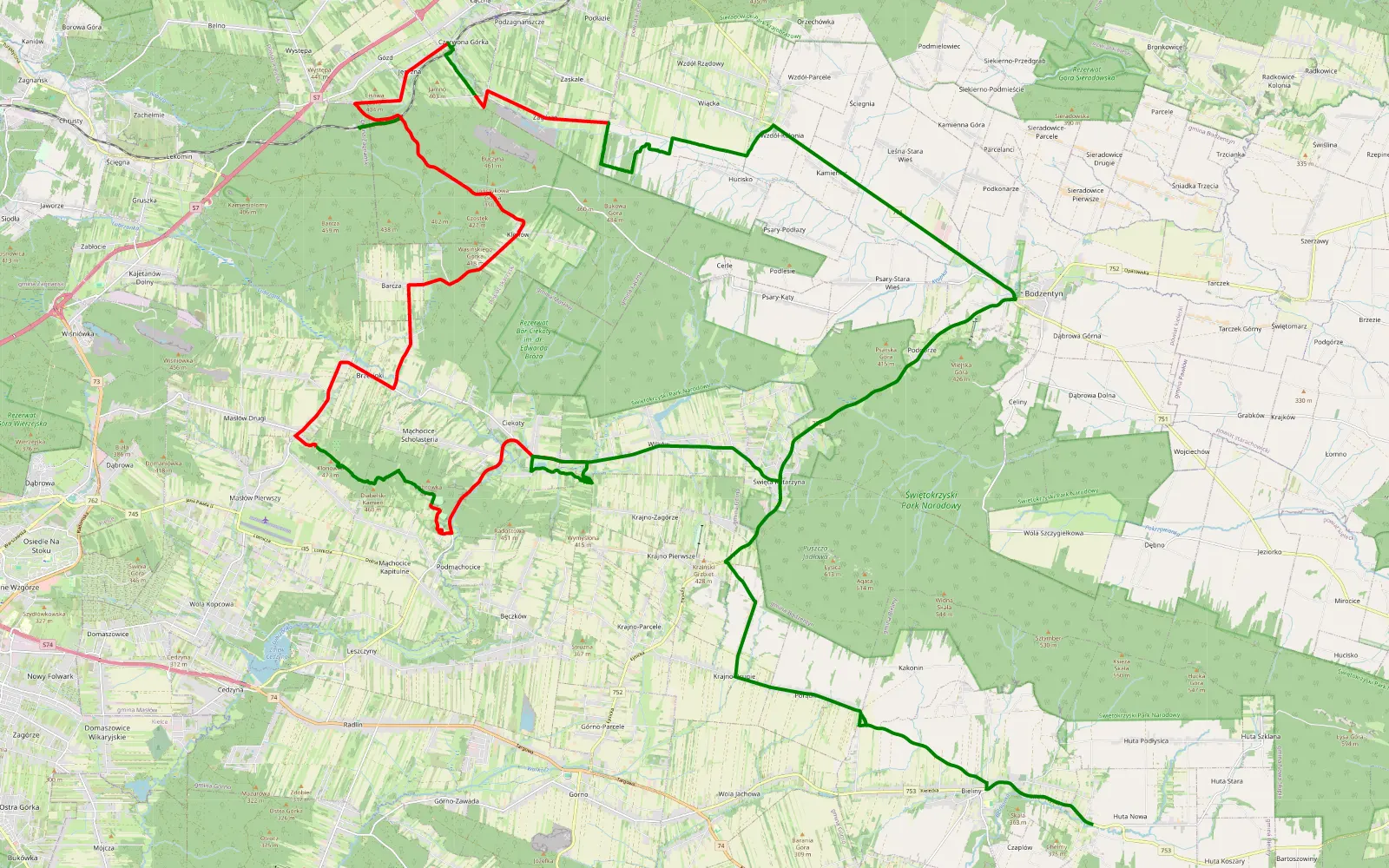 Map of abc - 37.6 km offroad trail, Kielce County