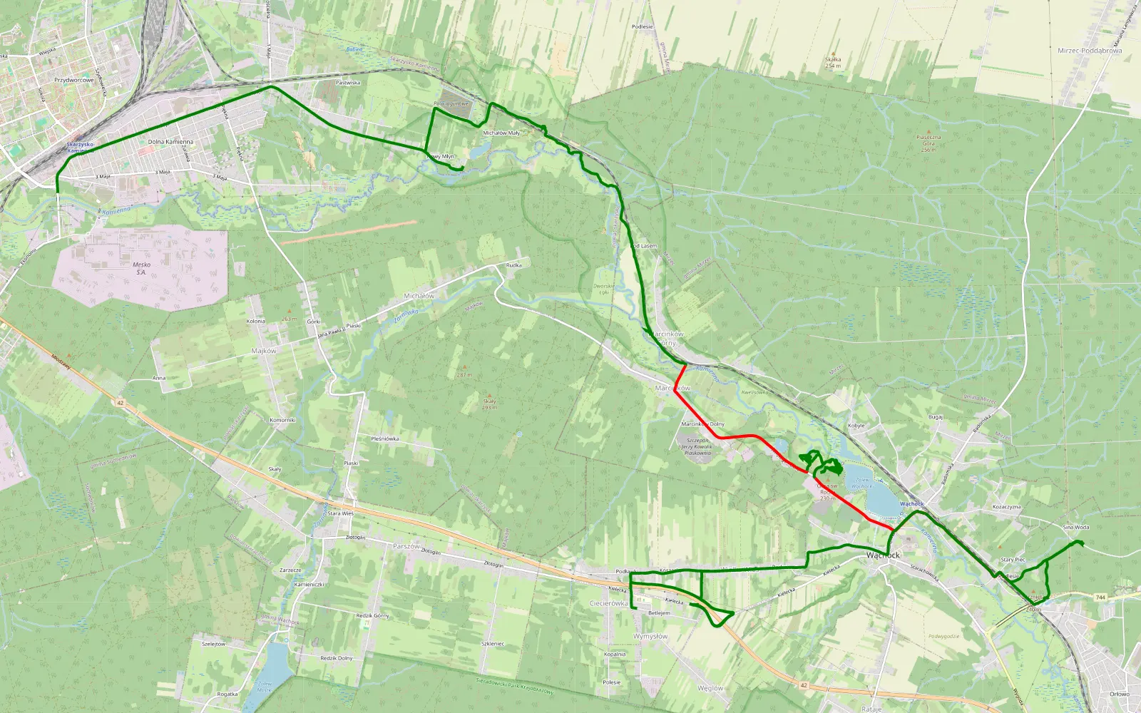 Mapa trasy Skarżysko-Kamienna - Wielka Wieś - 16.4 km trasy offroad, Powiat Starachowicki