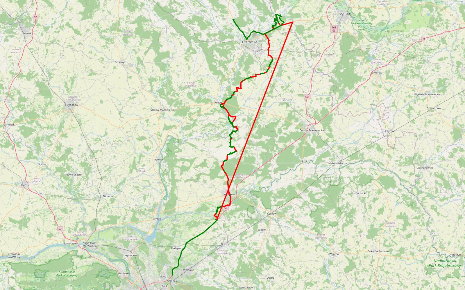 Mapa trasy Maciołki - Szwędrowy Most - 339.5 km trasy offroad, Powiat Ostrołęcki