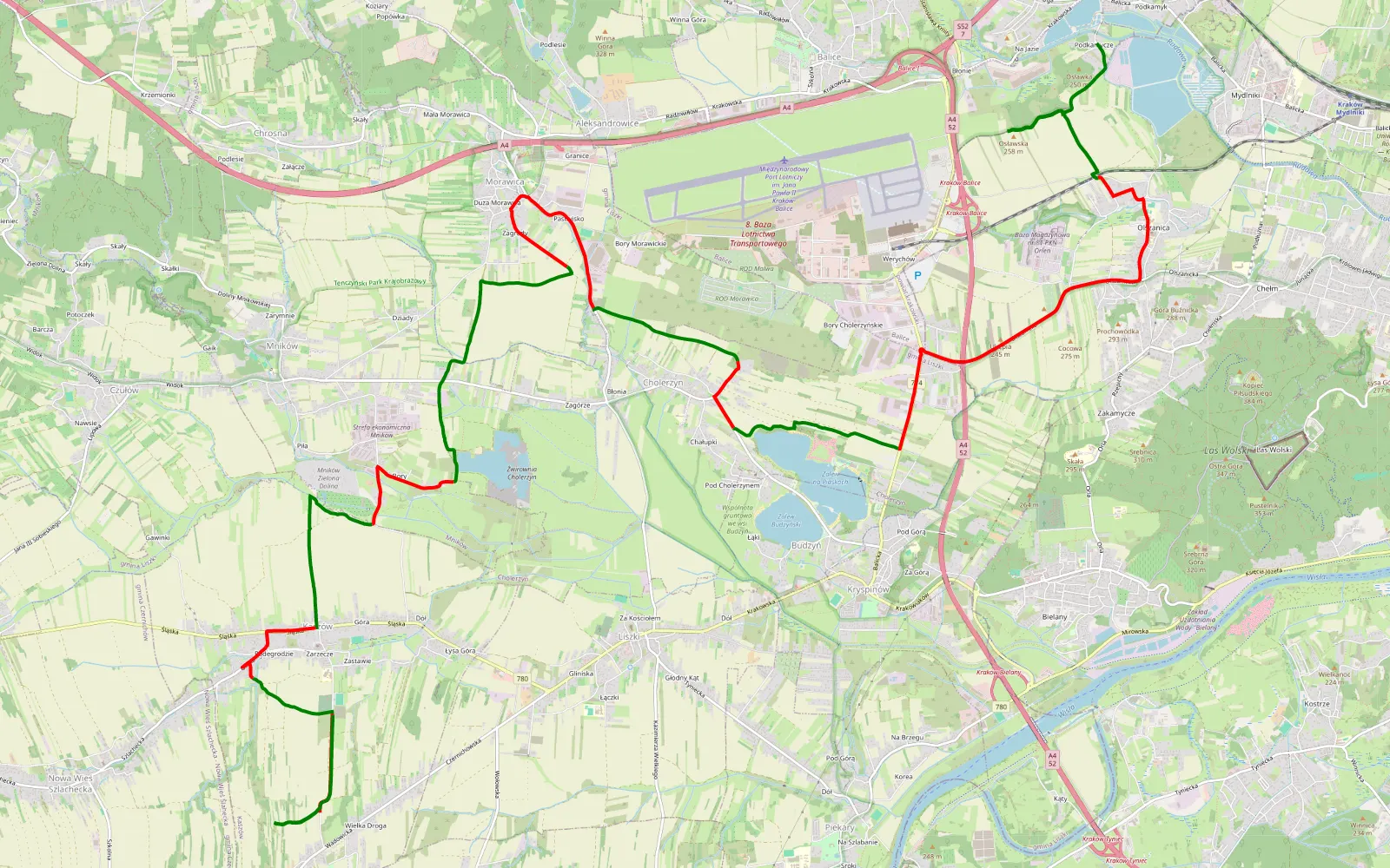 Mapa trasy Szczyglice - Kaszów - 23.7 km trasy offroad, Powiat Krakowski