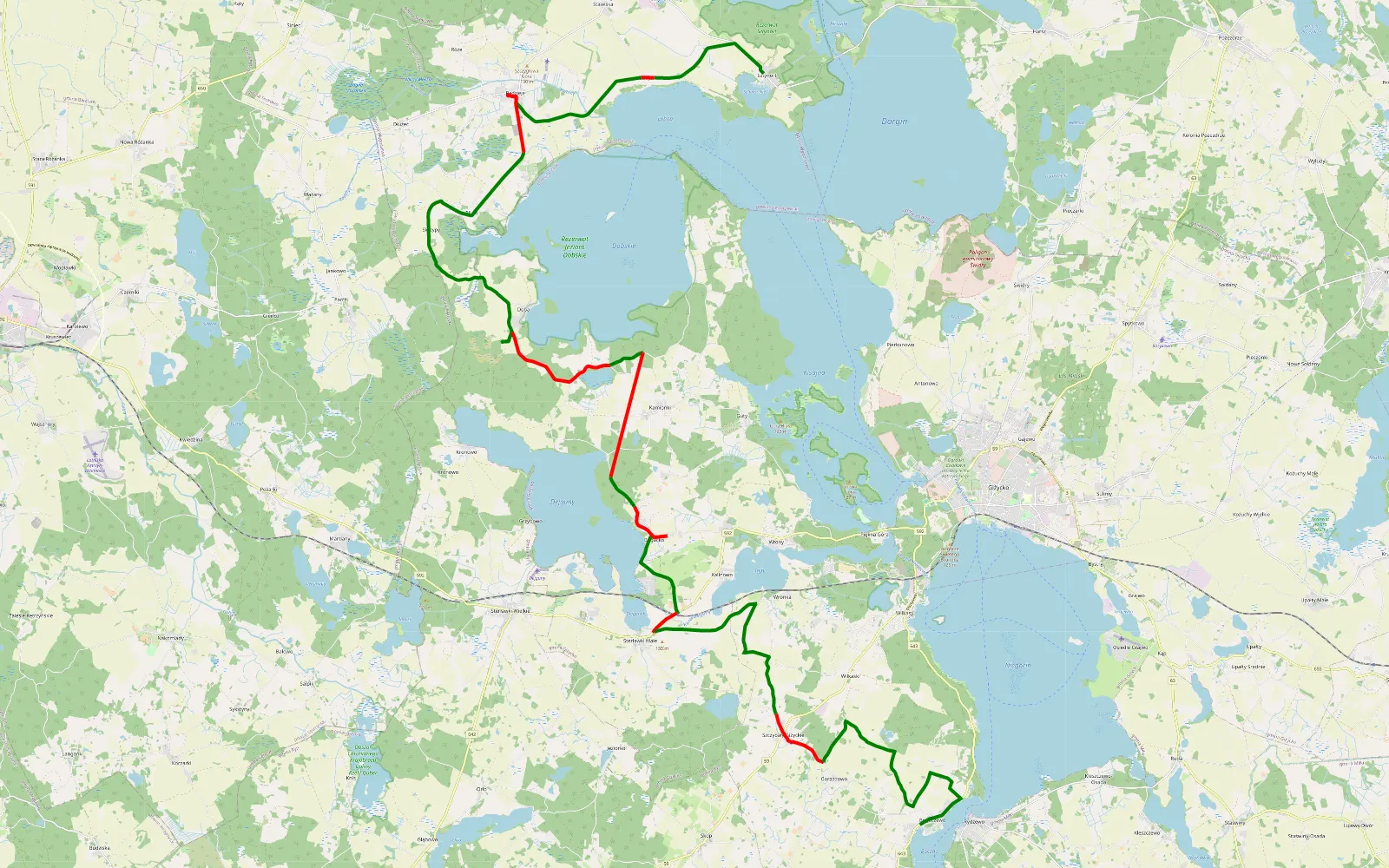 Mapa trasy Sztynort - Bogaczewo - 44.6 km trasy offroad, Powiat Giżycki