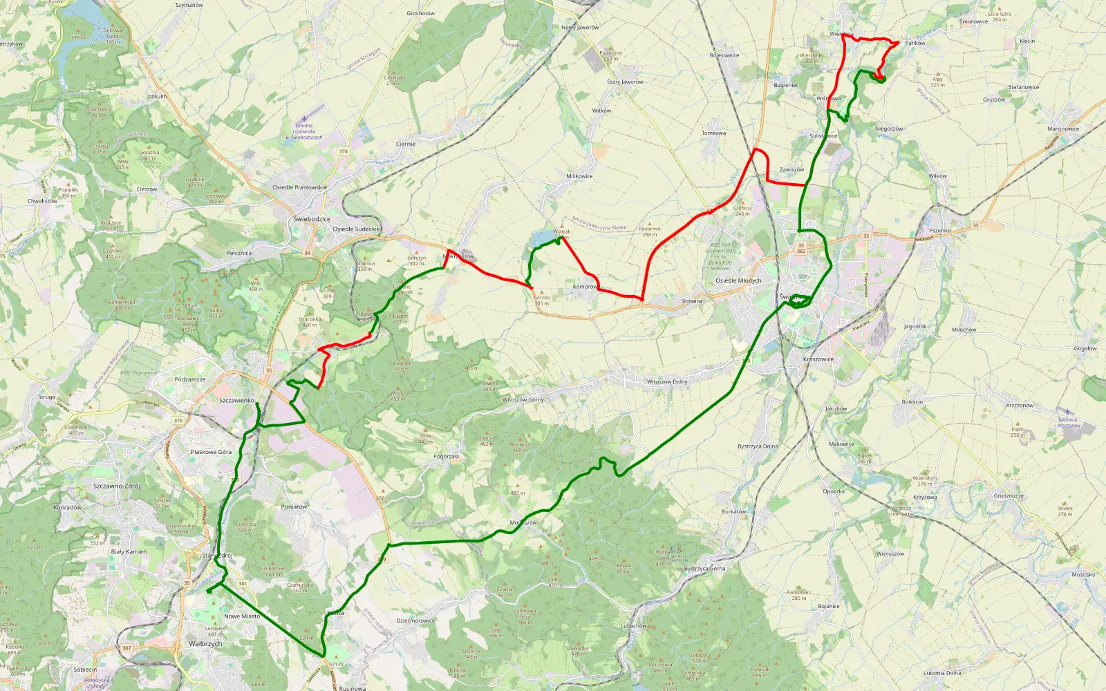 Map of Podróże - 31.4 km offroad trail, Świdnica County