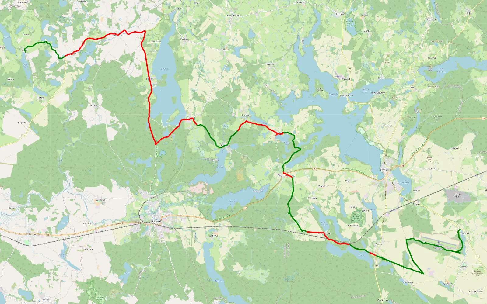 Map of Pół trasy - 49.7 km offroad trail, Drawsko County