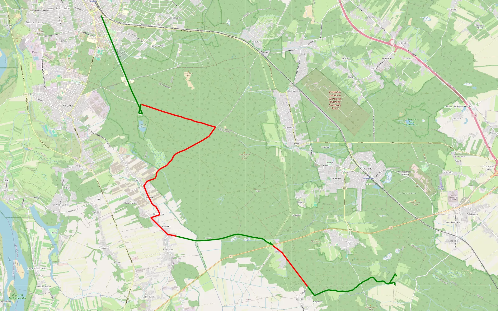 Map of Tak o - 18.6 km offroad trail, Otwock County