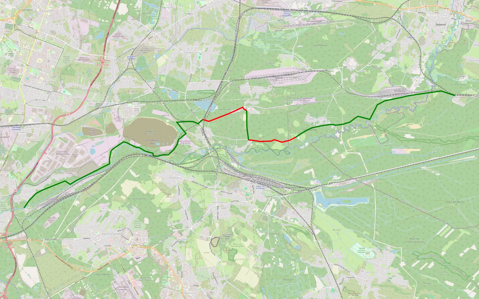 Map of Route 1 — 16.6 km offroad trail, Sosnowiec