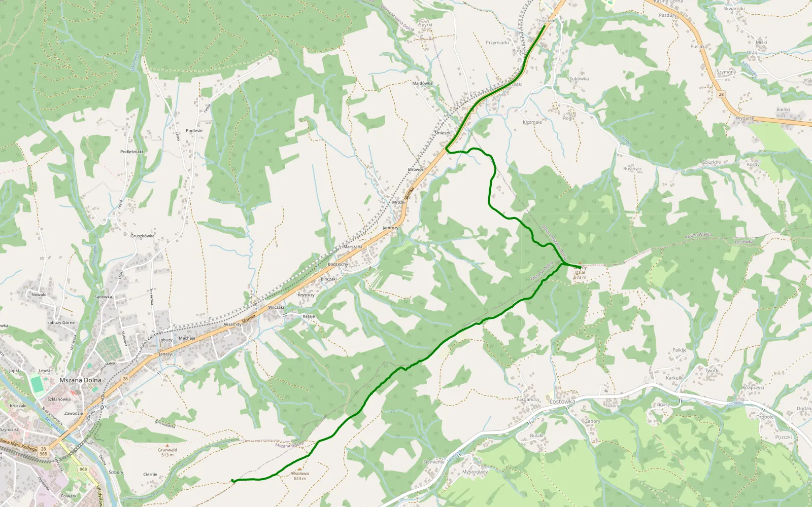 Mapa trasy LAJTOWA WIDOKÓWKA - Słomka - Wsołowa - Mszana Górna - 4.8 km trasy offroad, Powiat Limanowski