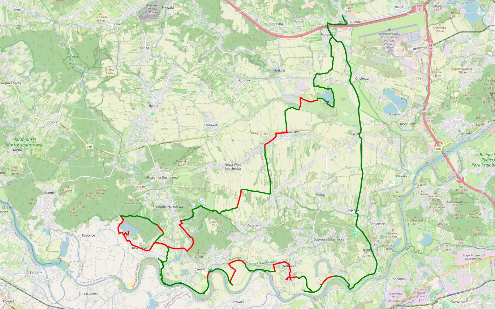 Mapa trasy Aleksandrowice - 44.5 km trasy offroad, Powiat Krakowski