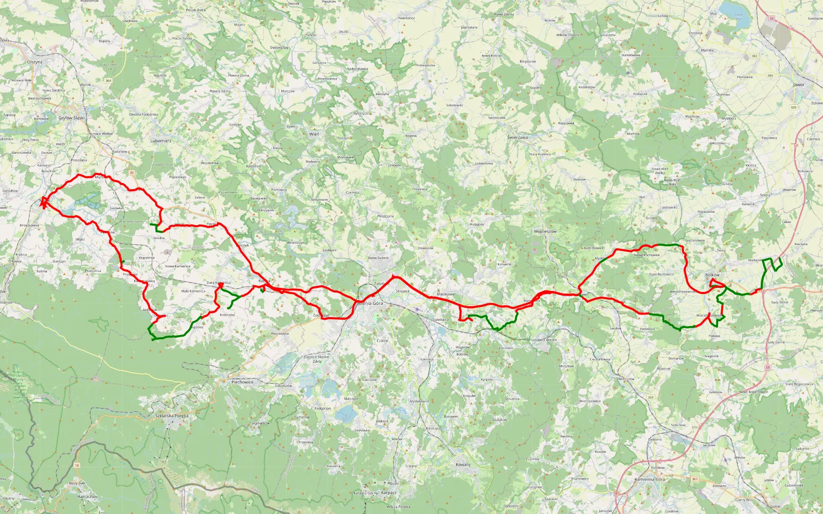 Map of Bolków- Jelenia Góra- Mirsk- okolice Świeradowa Pajero - 170.2 km offroad trail, Karkonosze County