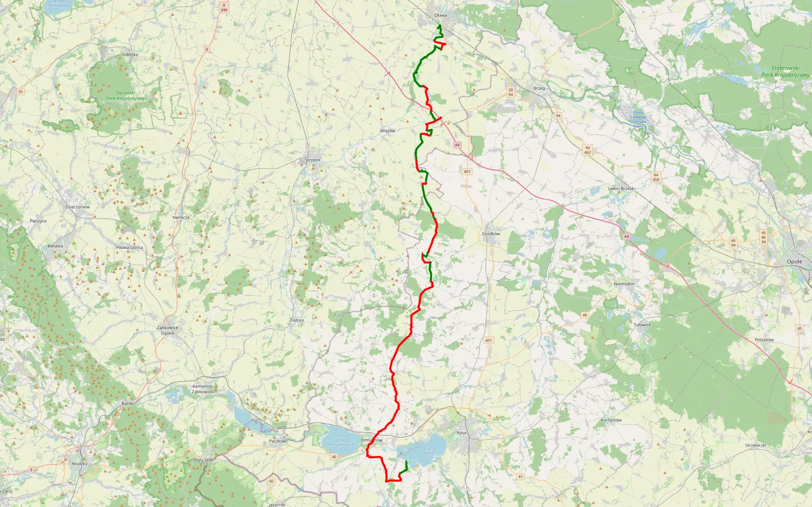 Map of Brzezina Polska - Jaczkowice - 87.1 km offroad trail, Nysa County