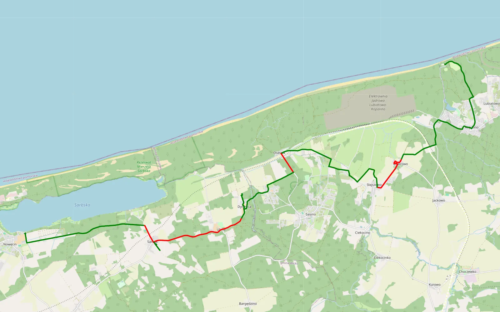 Mapa trasy Cindi Nowęcin - Kopalino - 21.8 km trasy offroad, Powiat Wejherowski