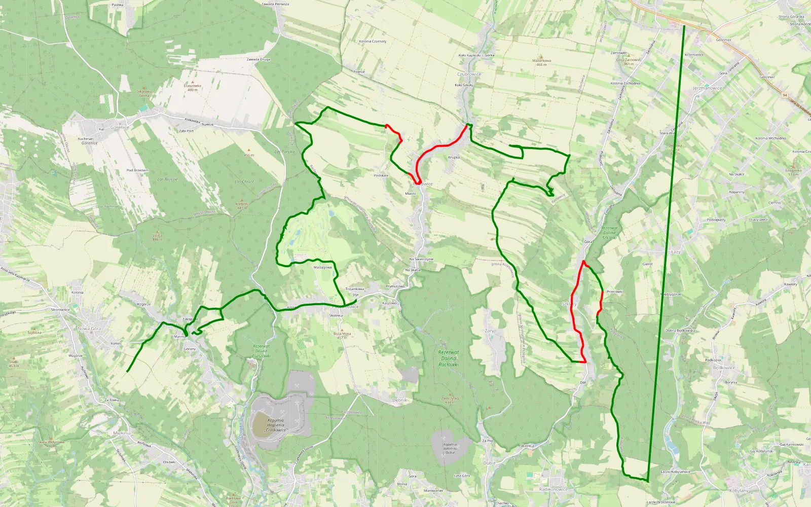 Mapa trasy Gotkowice - Nowa Góra - 25.5 km trasy offroad, Powiat Krakowski