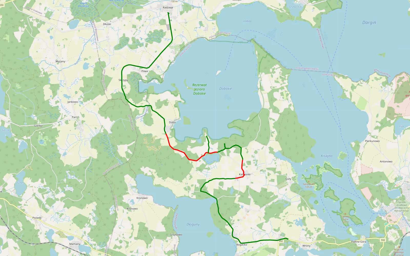 Map of Wrony - Radzieje - 20.3 km offroad trail, Giżycko County