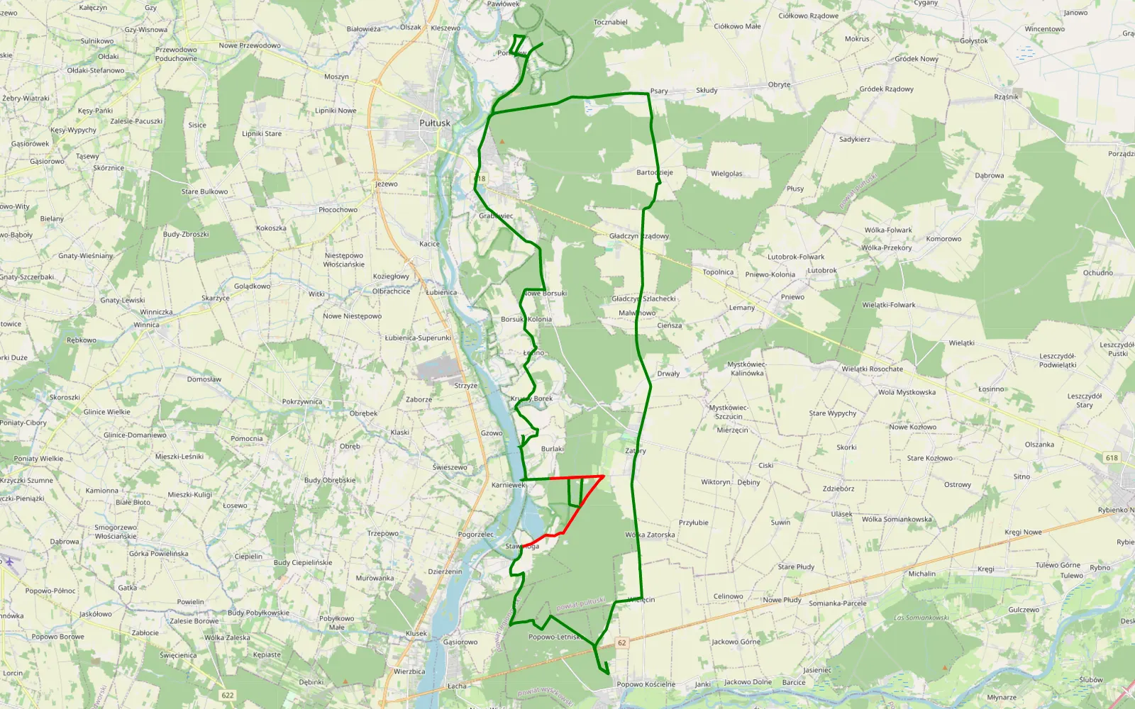 Map of Popowo-Parcele - 22.3 km offroad trail, Pułtusk County