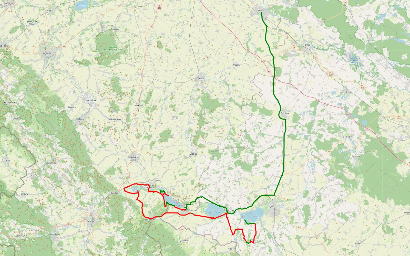 Map of Nysa - 104.4 km offroad trail, Nysa County