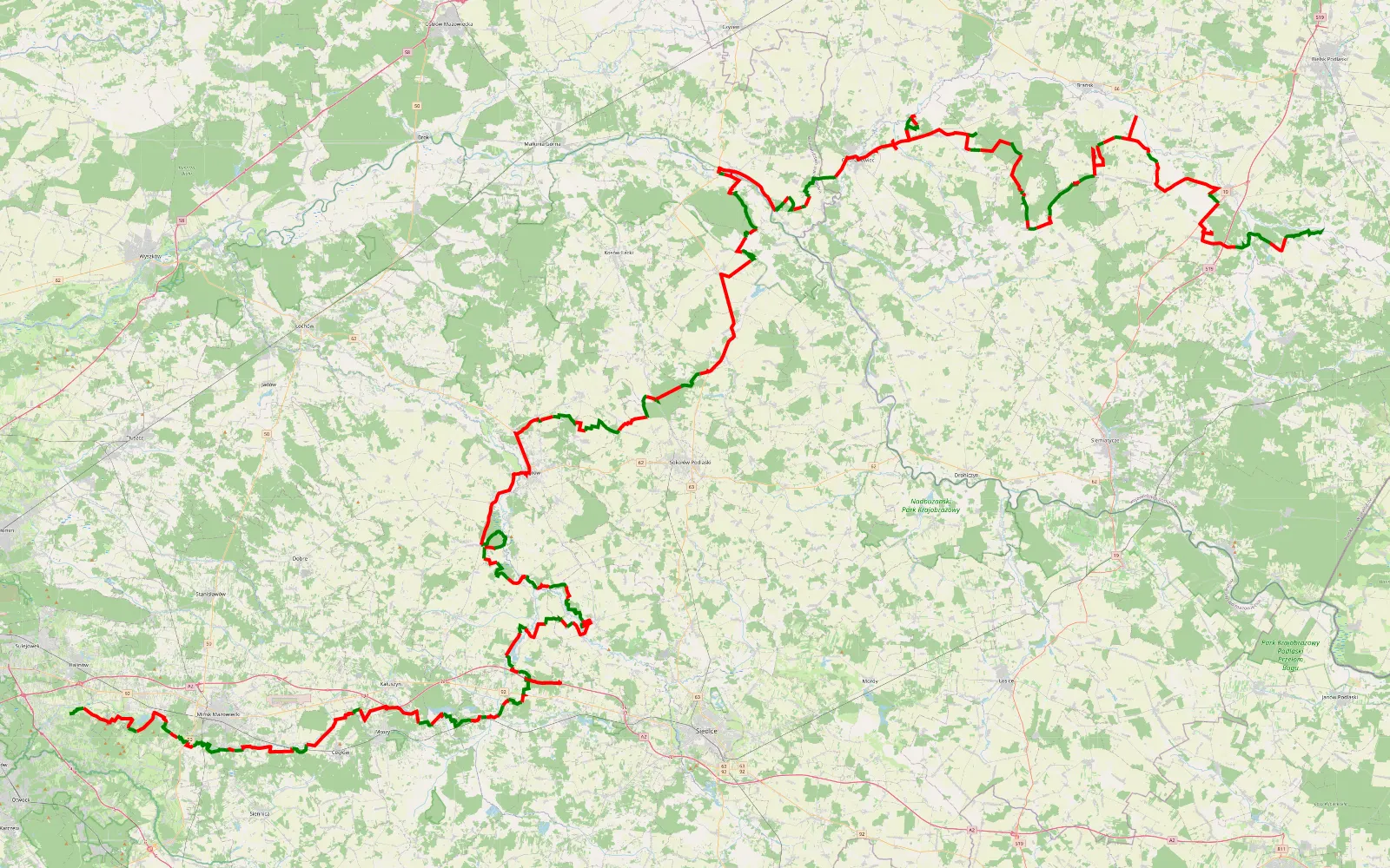 Mapa trasy Podlasie - 329.8 km trasy offroad, Powiat Węgrowski