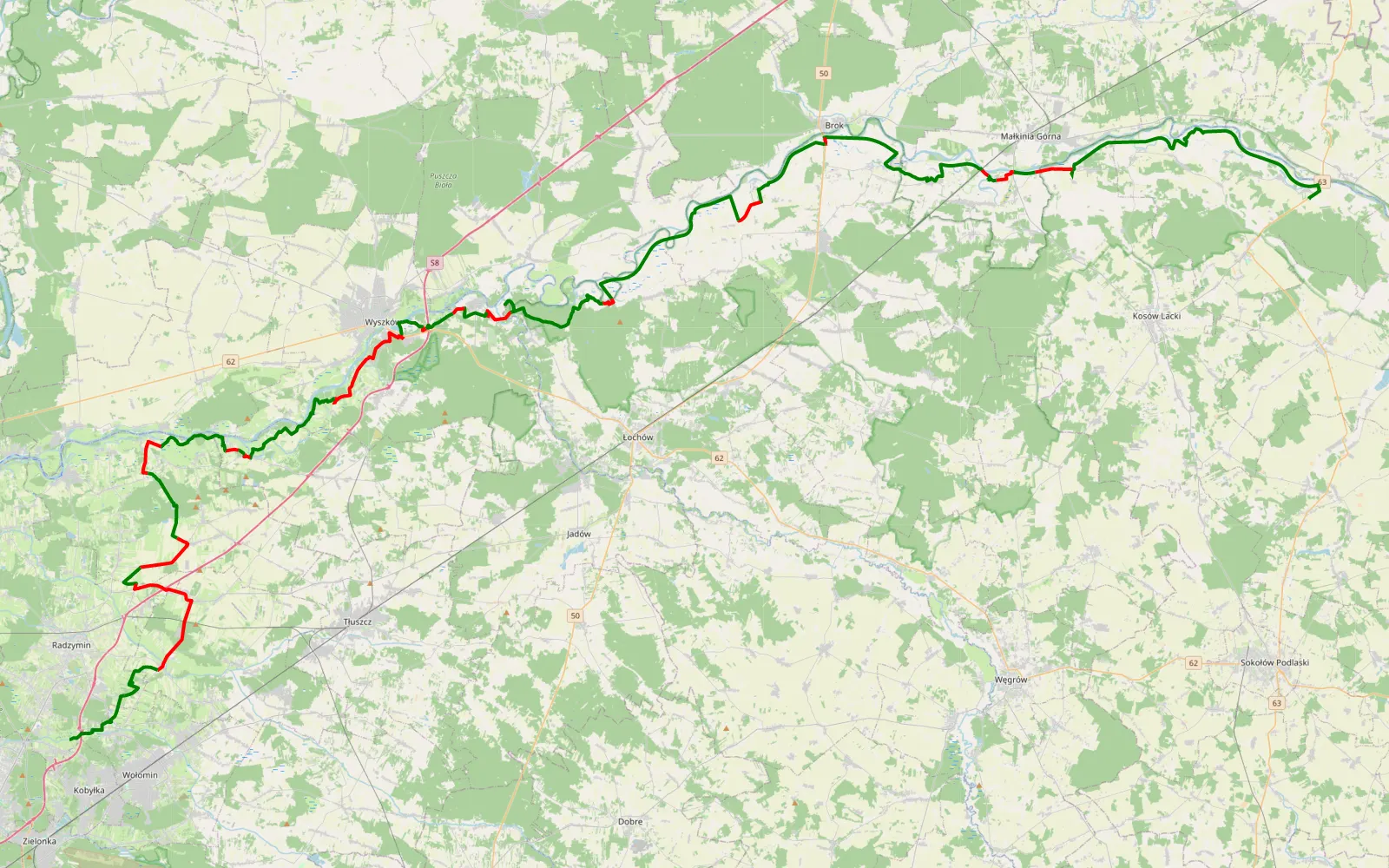 Mapa trasy Nur Nadma - 133.2 km trasy offroad, Powiat Węgrowski