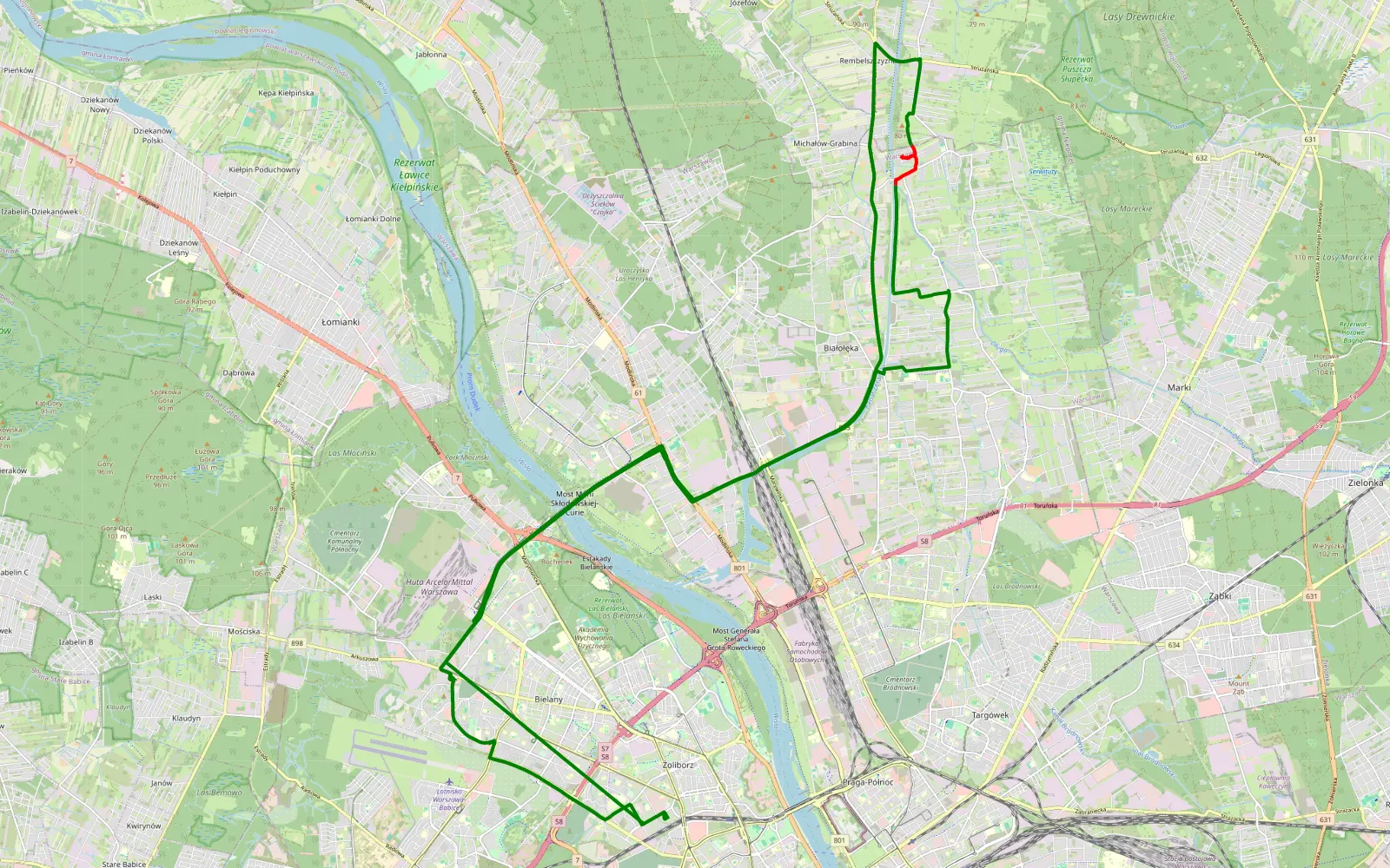Map of Sady Żoliborskie - 4 km offroad trail, Warsaw
