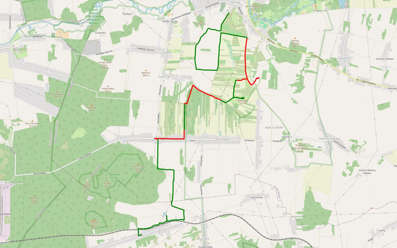 Mapa trasy Dziś - 15.7 km trasy offroad, Powiat Częstochowski