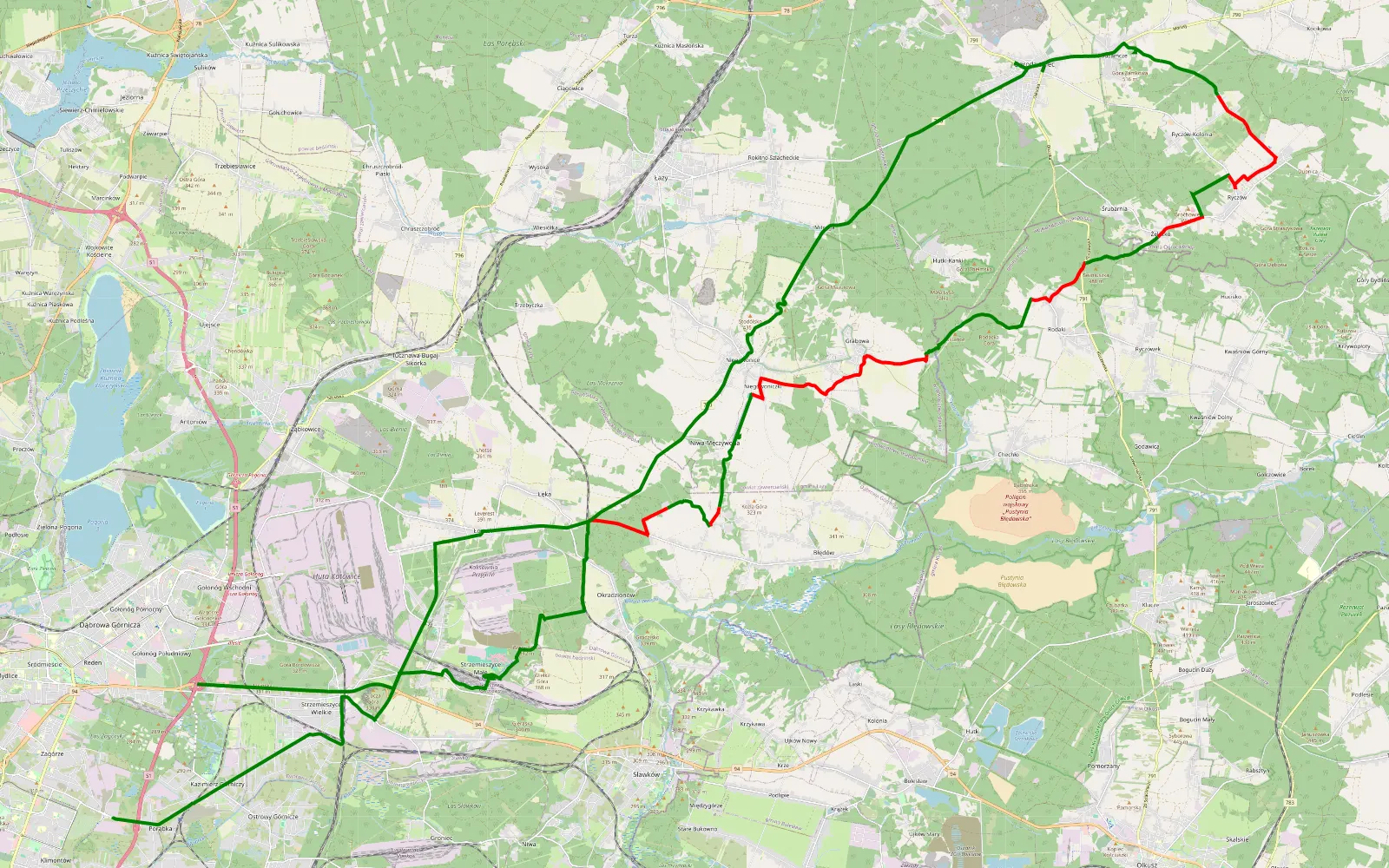 Mapa trasy Kazimierz Górniczy - 35.9 km trasy offroad, Powiat Zawierciański