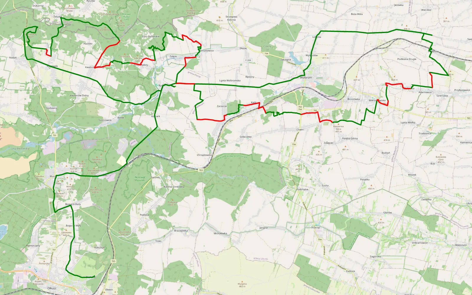 Map of Skalskie - Bydlin majówka - 54.2 km offroad trail, Olkusz County