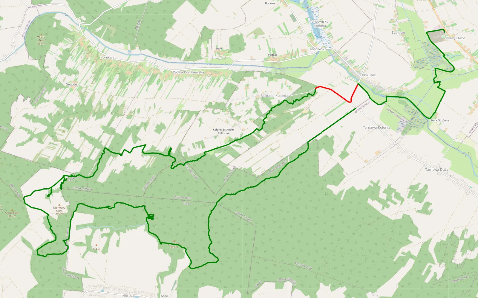 Map of Nowy Dwór - Biskupie - 34.1 km offroad trail, Lublin County