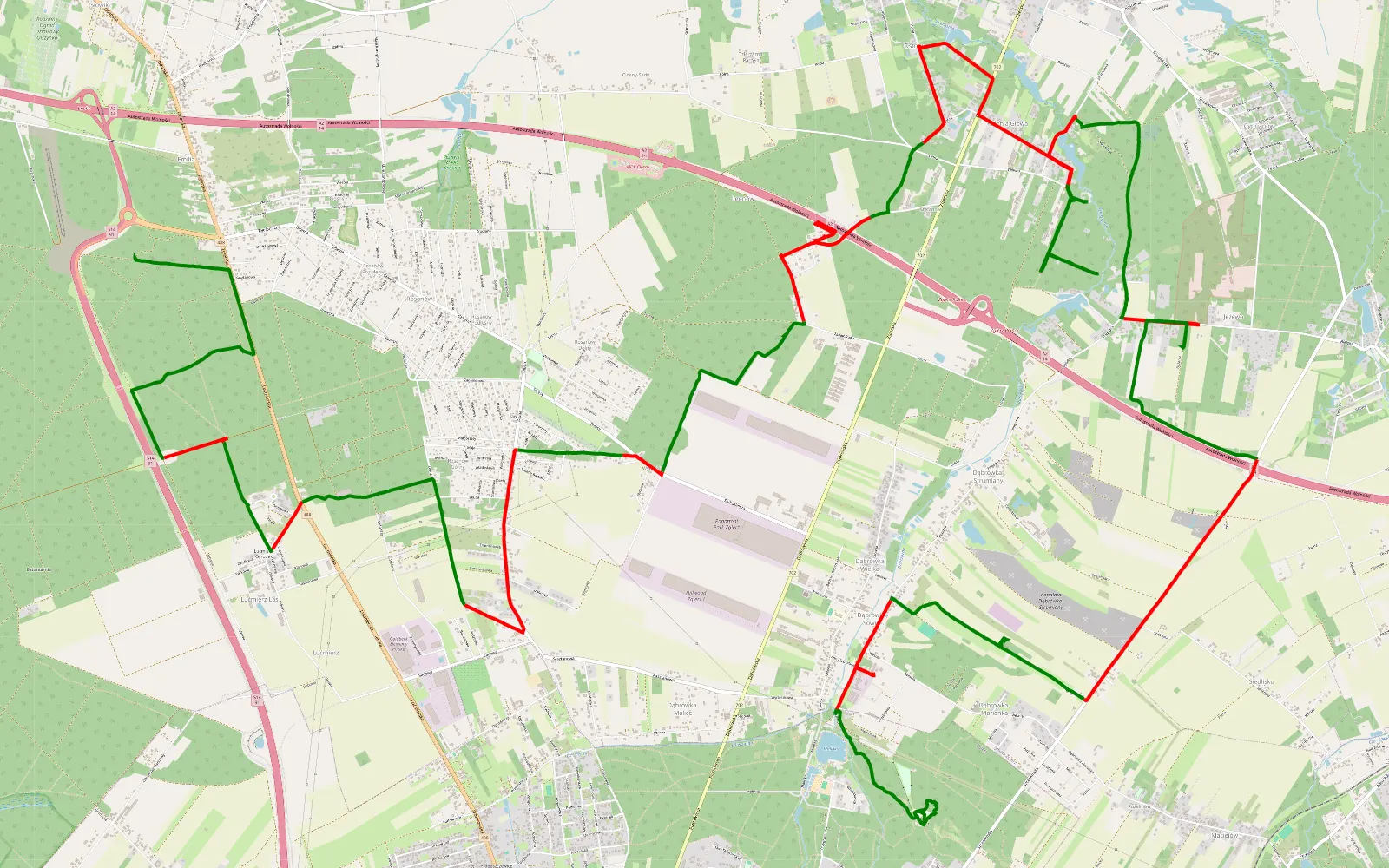 Map of Emilia - Dąbrówka Wielka - 29 km offroad trail, Zgierz County