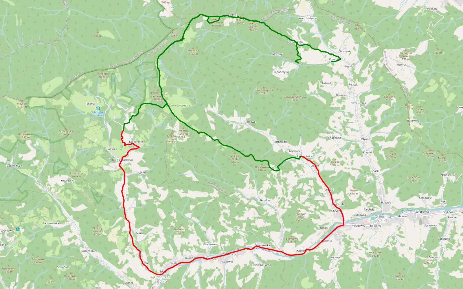 Mapa trasy Gorce - 29.1 km trasy offroad, Powiat Nowotarski