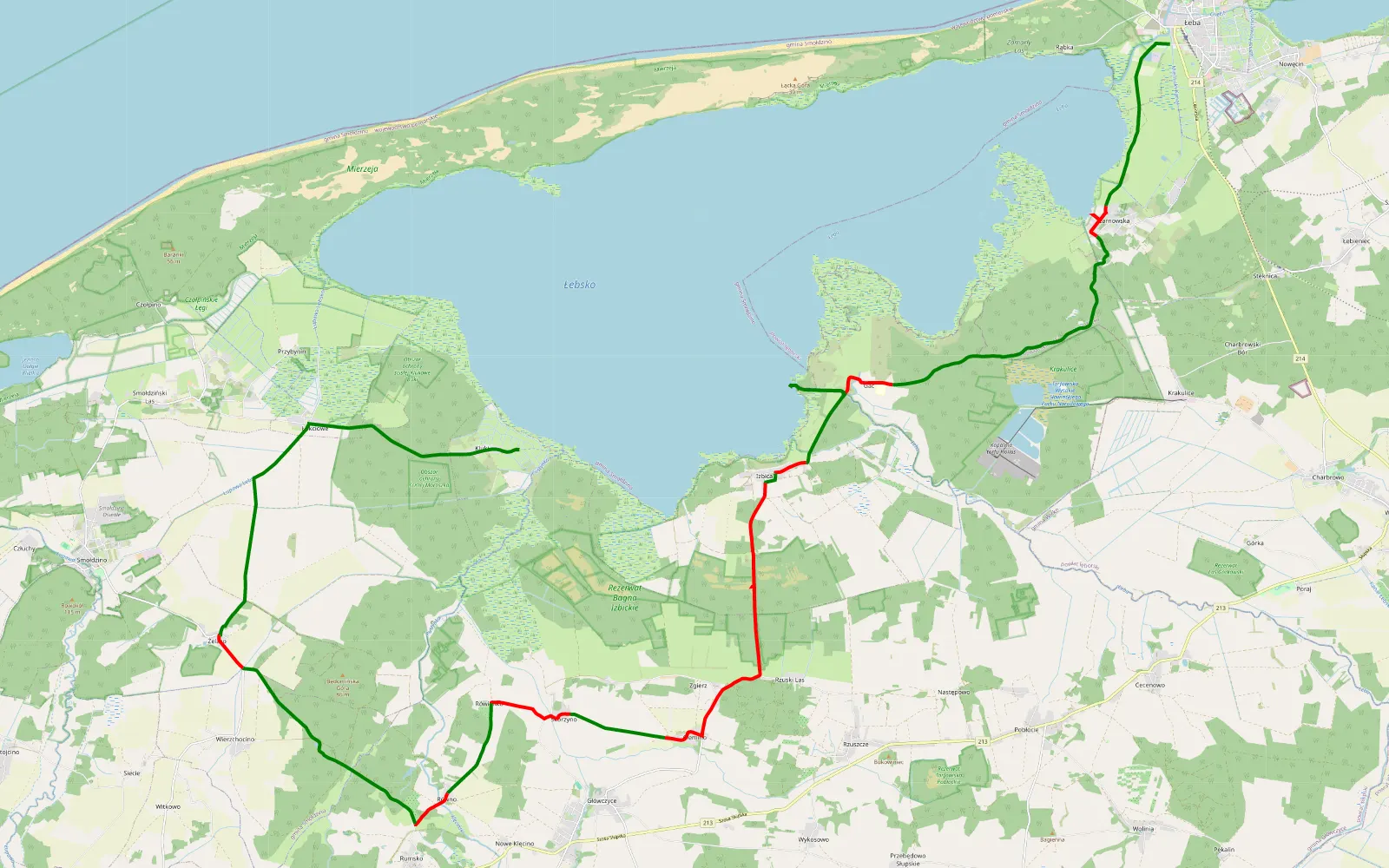 Mapa trasy Cindi Łeba - Gać - 41.1 km trasy offroad, Powiat Słupski