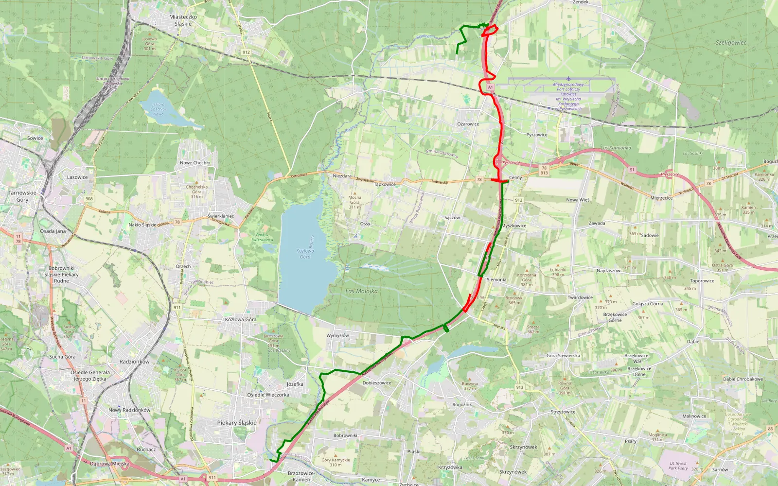 Map of A1 - 21.7 km offroad trail, Będzin County