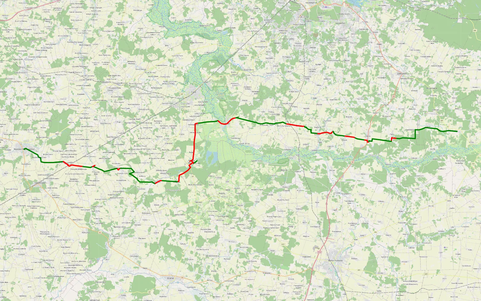 Map of Wysokie Mazowieckie - Trześcianka - 74 km offroad trail, Białystok County