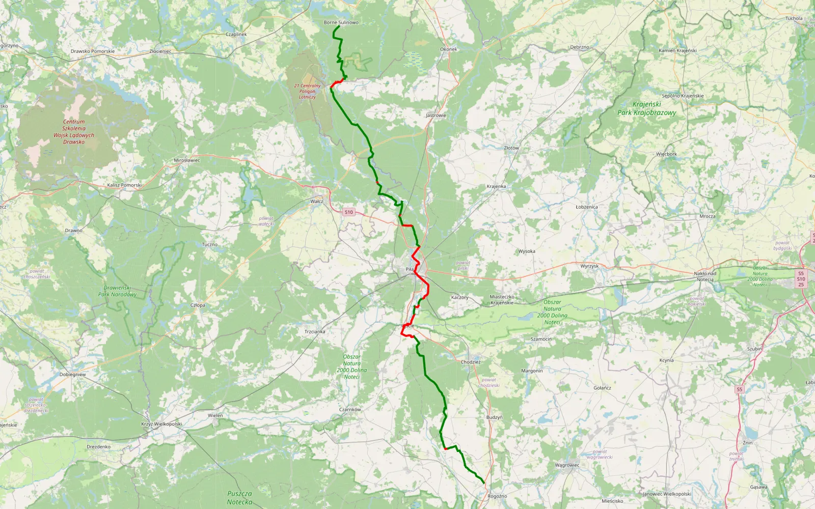 Map of Gościejewo - Borne Sulinowo by Miki - 118.7 km offroad trail, Piła County