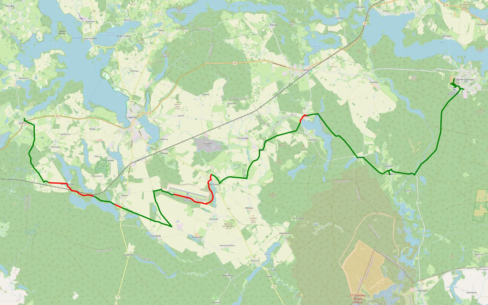 Map of Siemczyno - Borne Sulinowo - 35.3 km offroad trail, Drawsko County