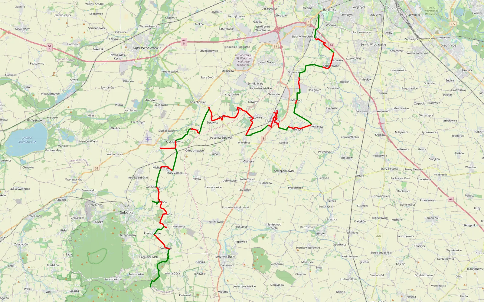 Mapa trasy Klecina - Karlsdorf - 62.5 km trasy offroad, Powiat Wrocławski