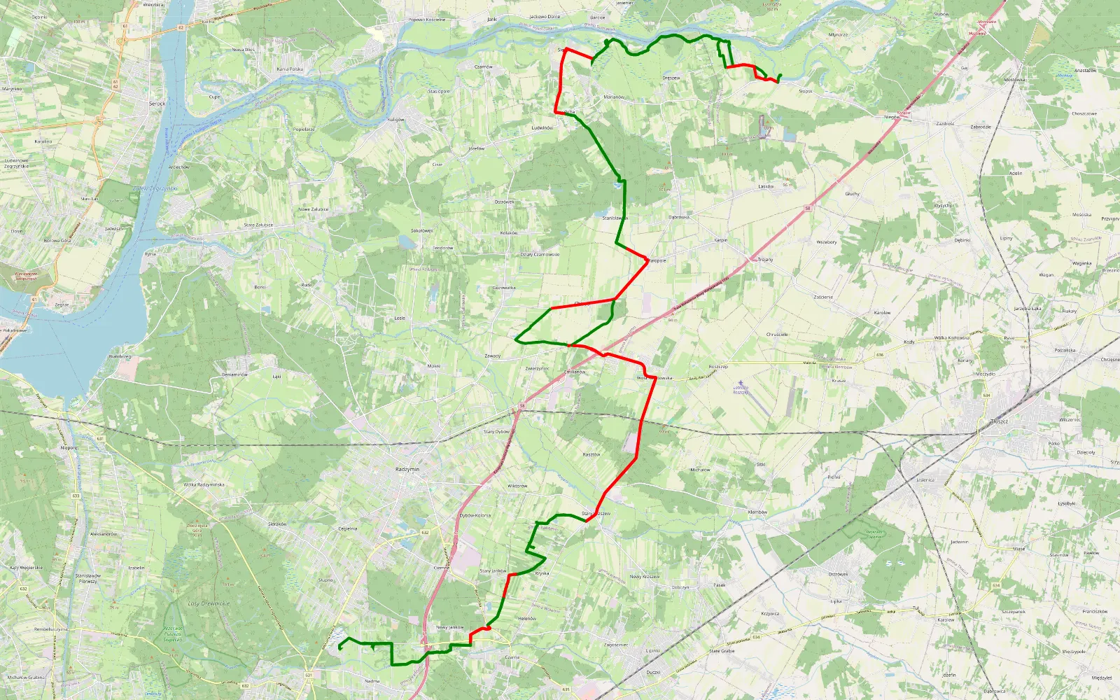 Mapa trasy Nadma - 80.9 km trasy offroad, Powiat Wołomiński