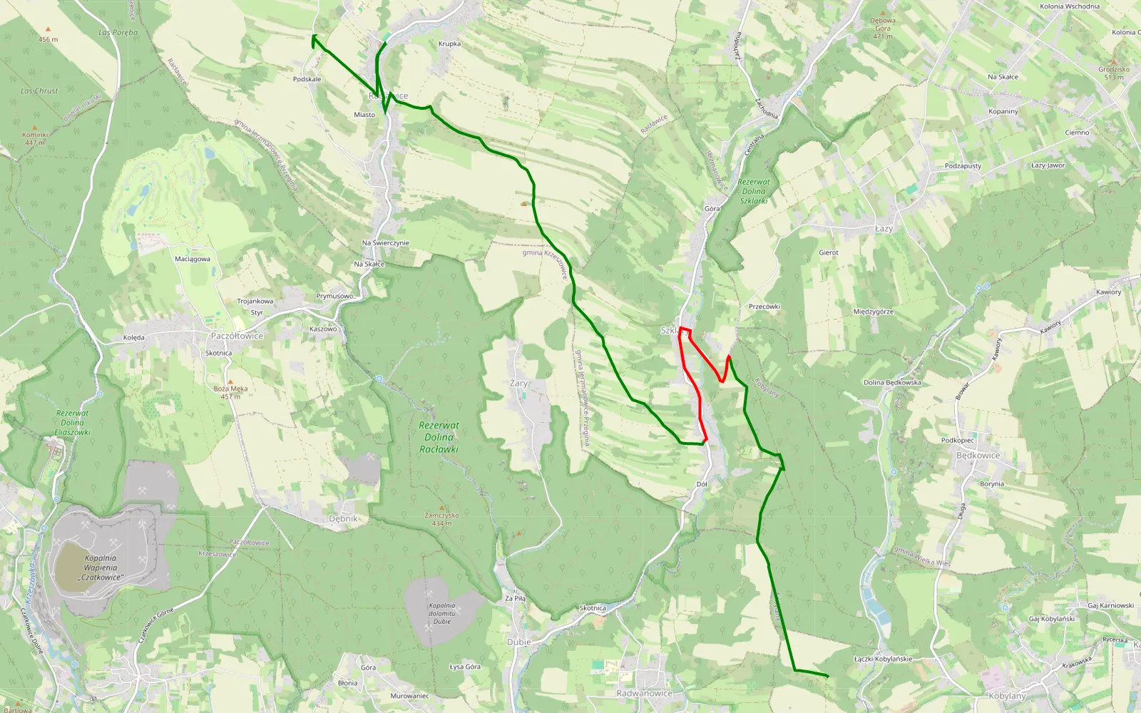 Mapa trasy Racławice - Rzeczki - 8 km trasy offroad, Powiat Krakowski