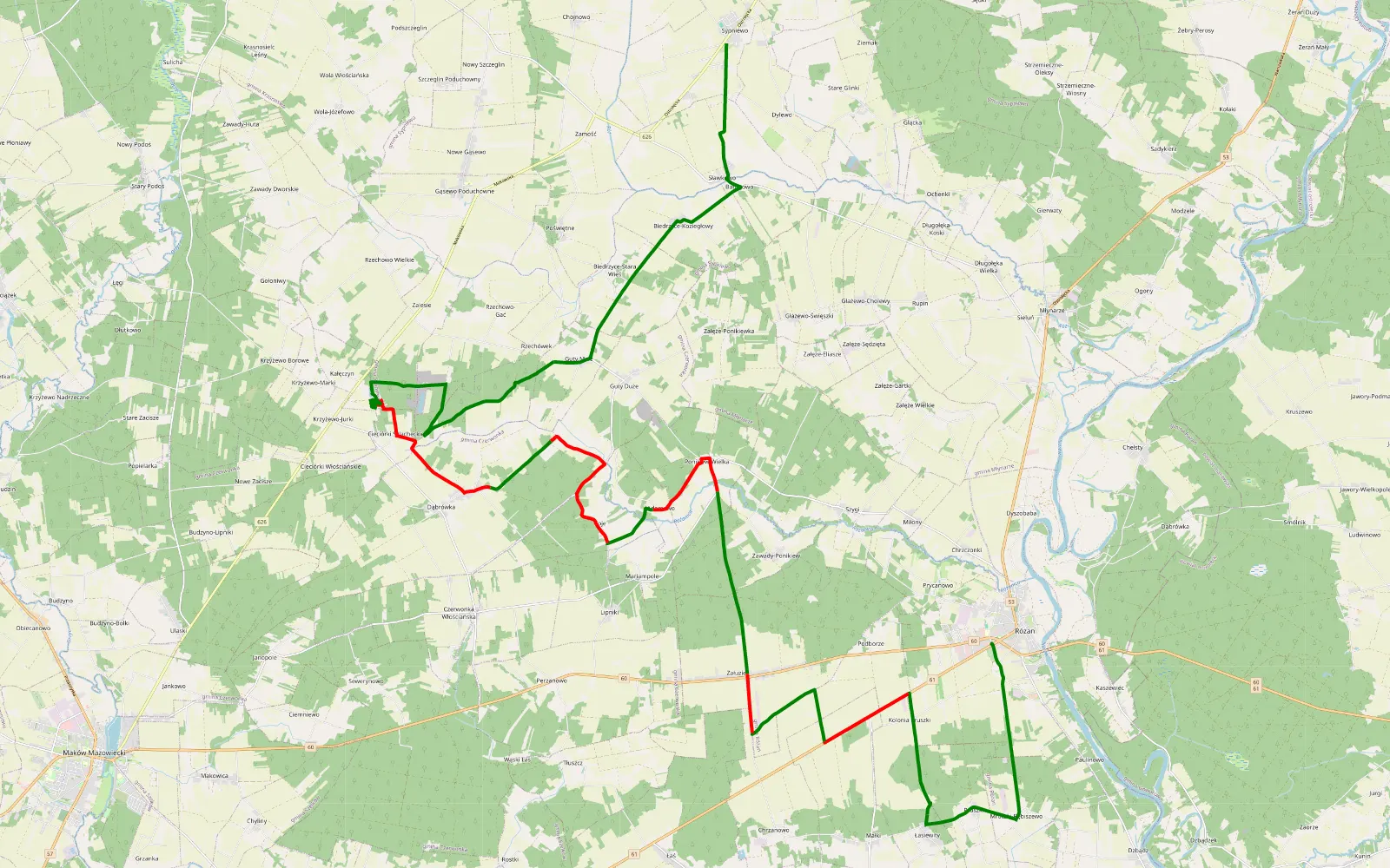 Map of Różan - Sypniewo - 35 km offroad trail, Maków County