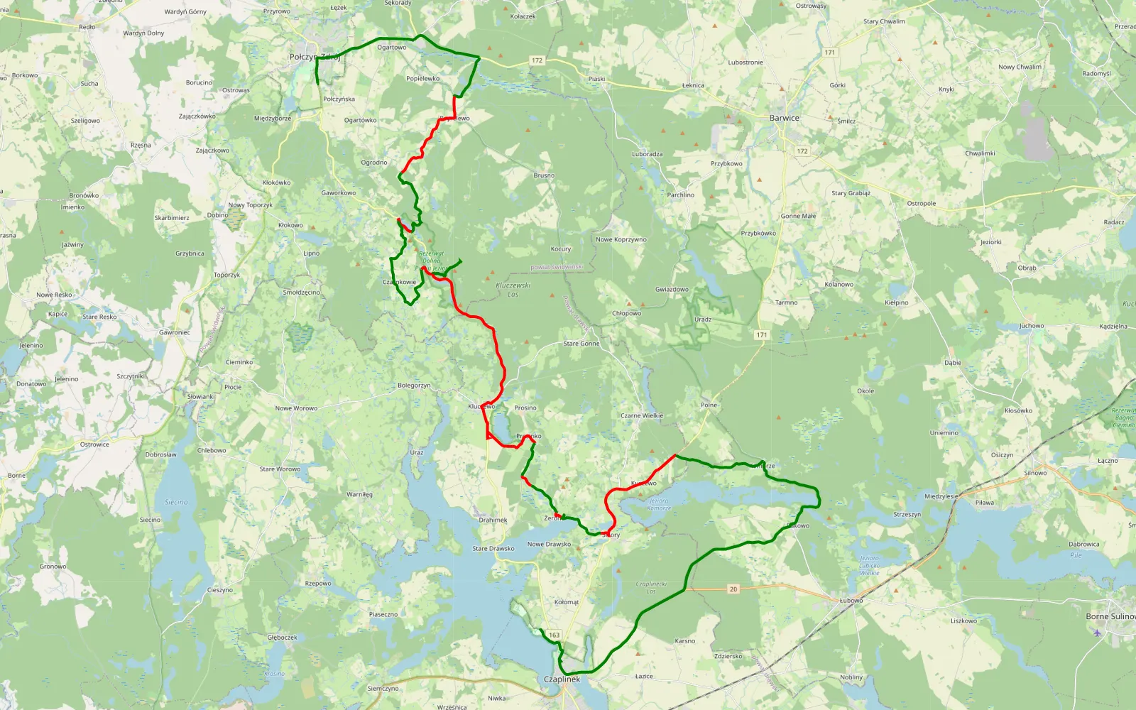 Map of Połczyn-Zdrój - Czaplinek - 43.3 km offroad trail, Świdwin County