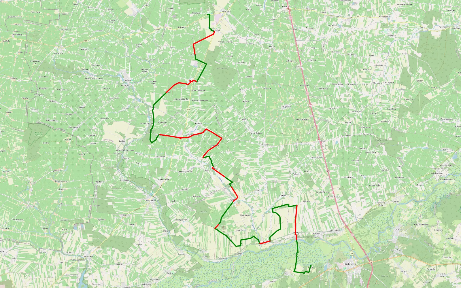 Map of Mała Wieś - Klamy - 49.3 km offroad trail, Grójec County
