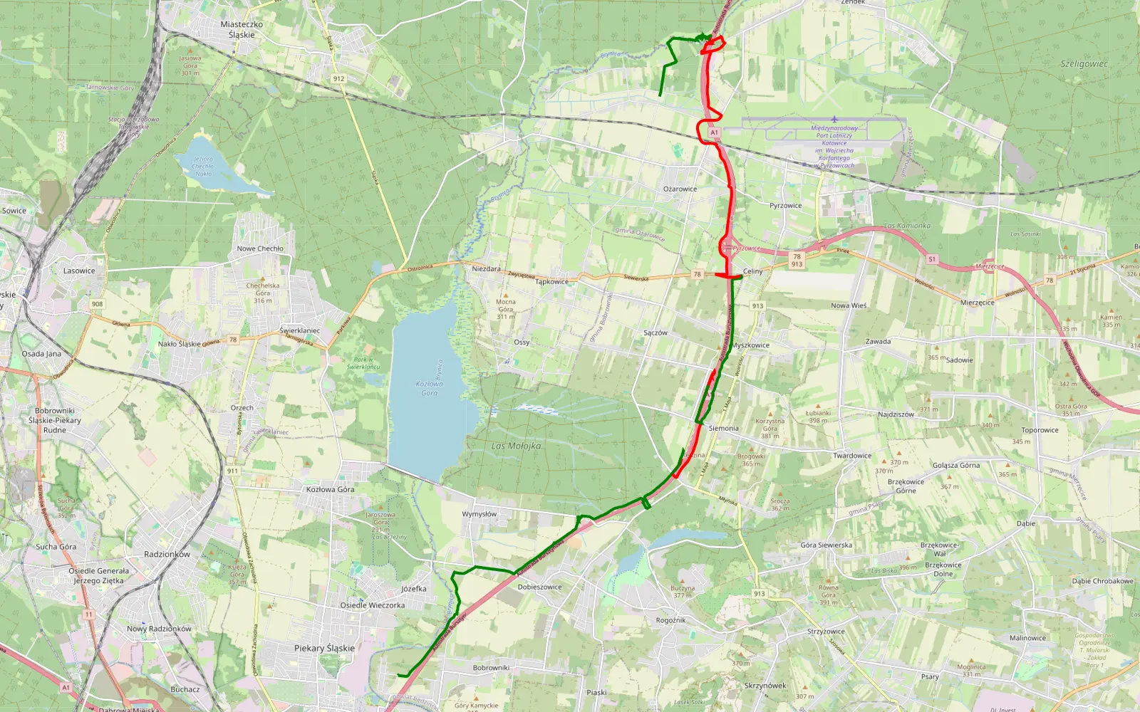 Map of Brzozowice-Kamień - Ożarowice offroad by Max - 21.8 km offroad trail, Będzin County