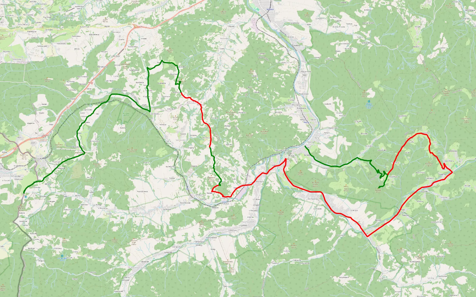 Mapa trasy Rajcza - Gumółki - 27 km trasy offroad, Powiat Żywiecki