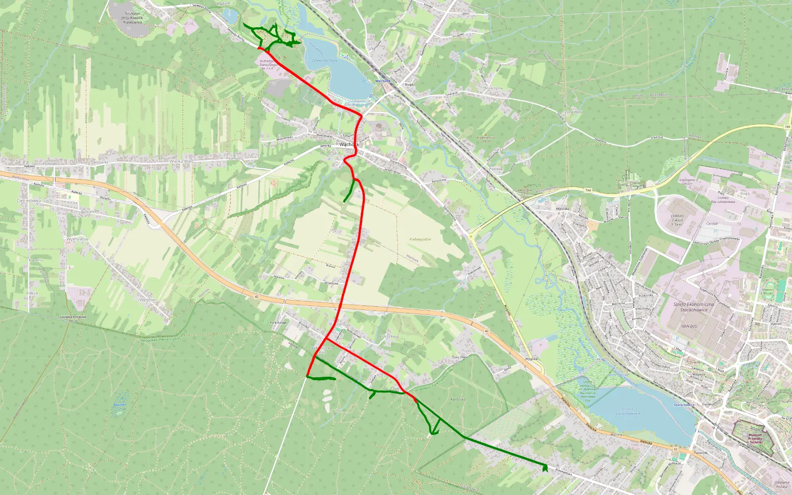 Mapa trasy Krzyżowa Wola - 14.8 km trasy offroad, Powiat Starachowicki