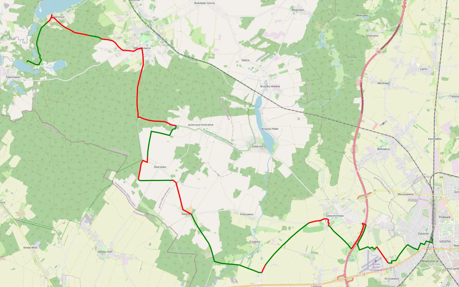 Map of Leszno - Zaborowiec - 39 km offroad trail, Leszno County