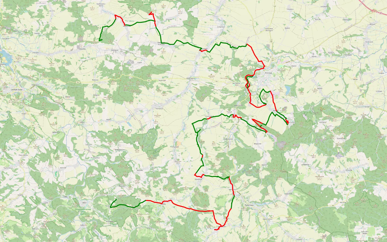 Mapa trasy Pologne J2 Tarczyn - Skorzynice - 91.6 km trasy offroad, Powiat Złotoryjski