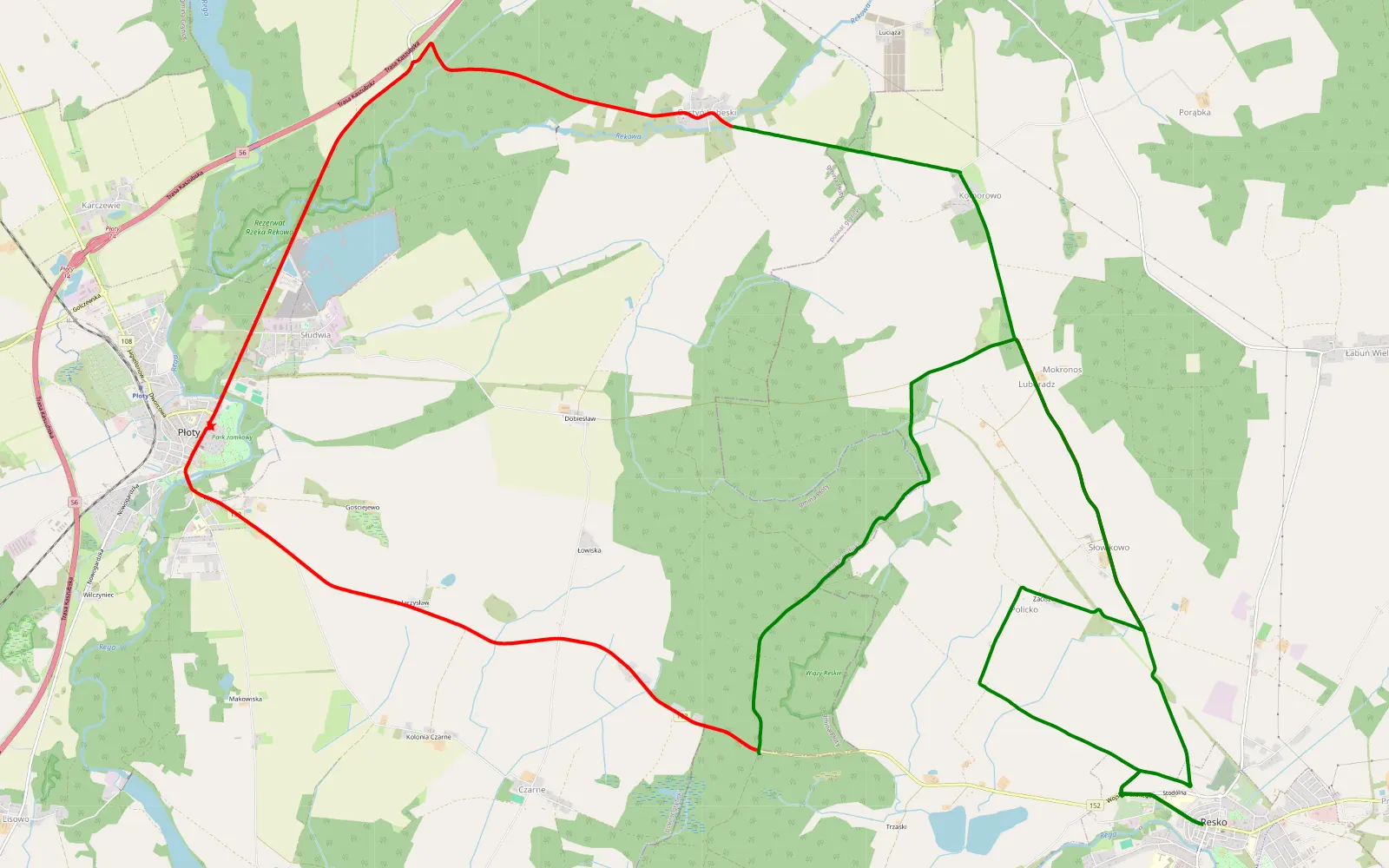 Mapa trasy Resko - 27.4 km trasy offroad, Powiat Łobeski