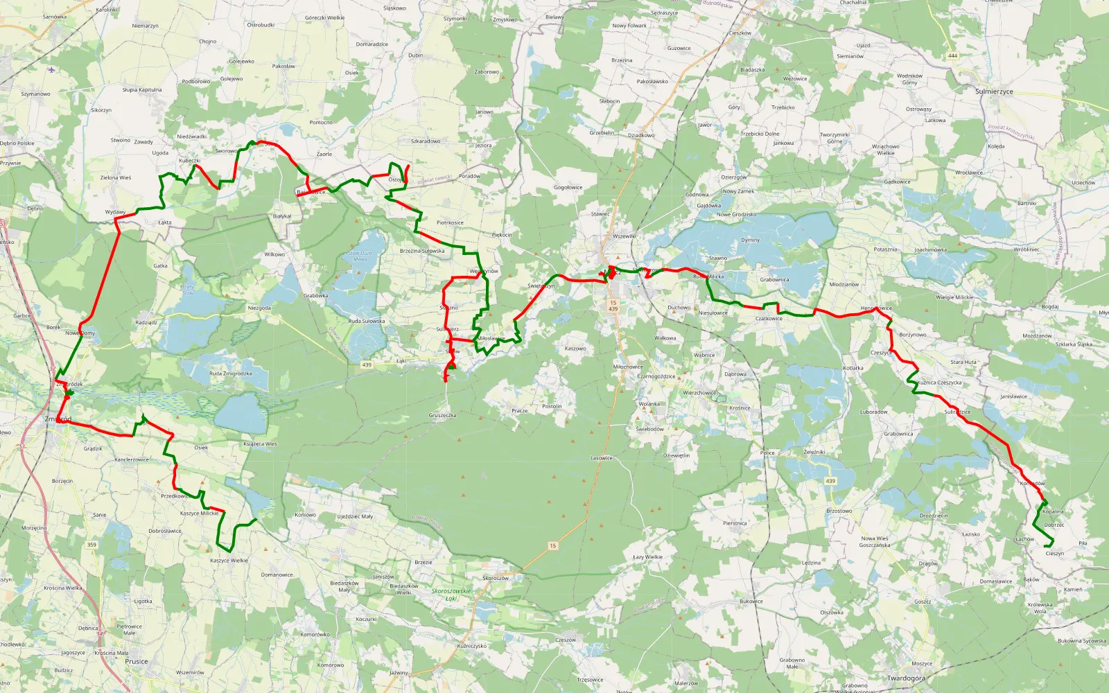 Mapa trasy Dobrzec - Kaszyce Wielkie - 127.2 km trasy offroad, Powiat Milicki
