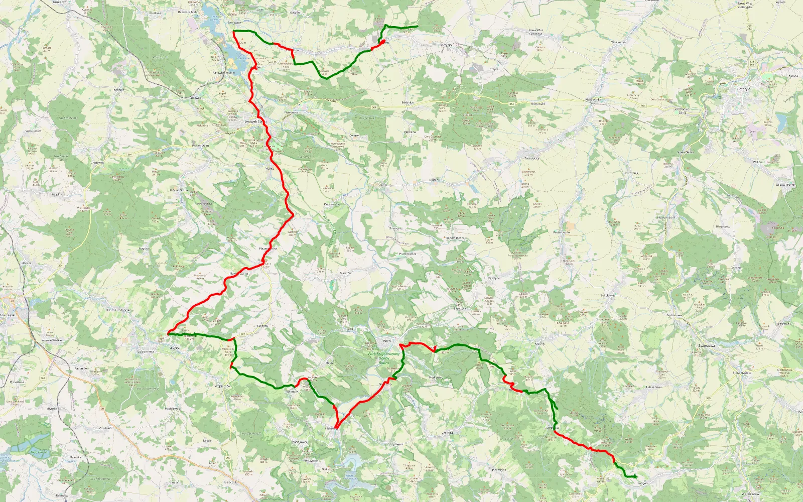 Mapa trasy Pologne J3 Skorzynice - Podgórki - 71.8 km trasy offroad, Powiat Lwówecki