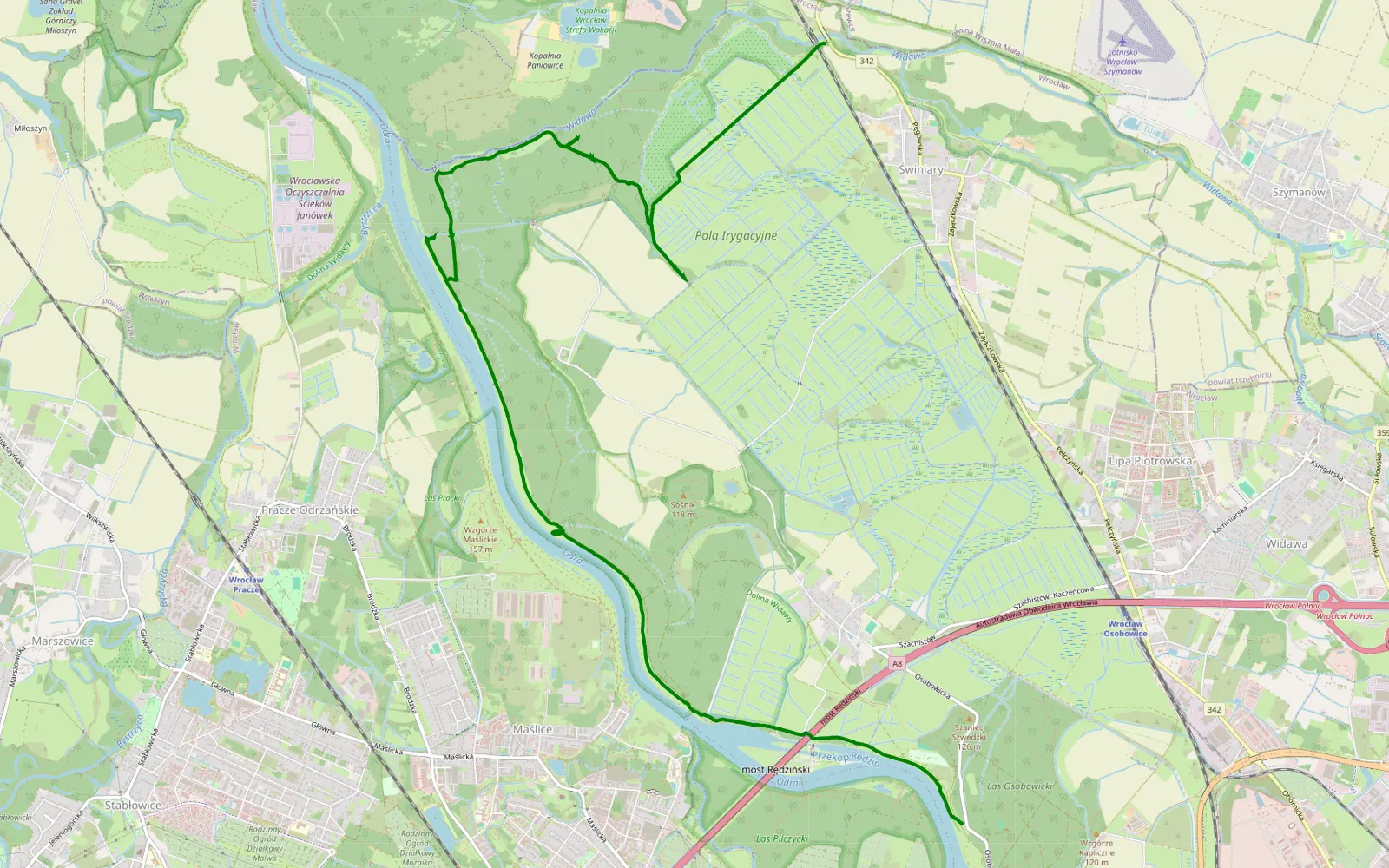 Mapa trasy Kozanów - Świniary - 12.8 km trasy offroad, Wrocław