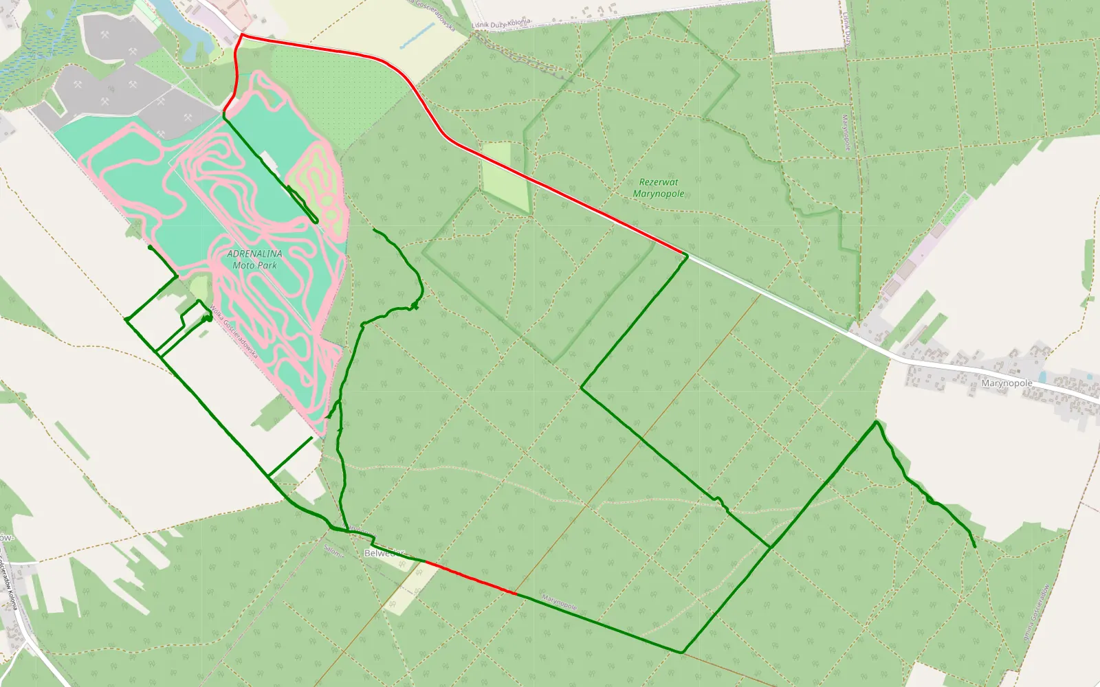 Mapa trasy Wólka Gościeradowska - 18.5 km trasy offroad, Powiat Kraśnicki